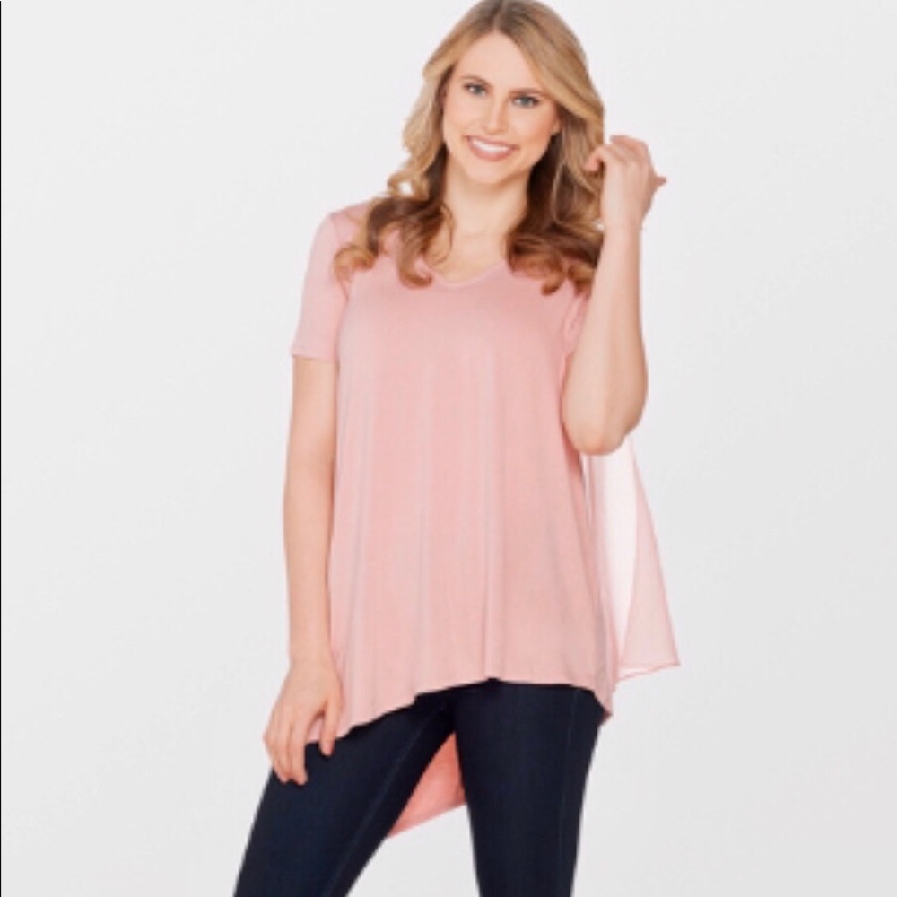 NWOT V-Neck Top with Chiffon Back Detail